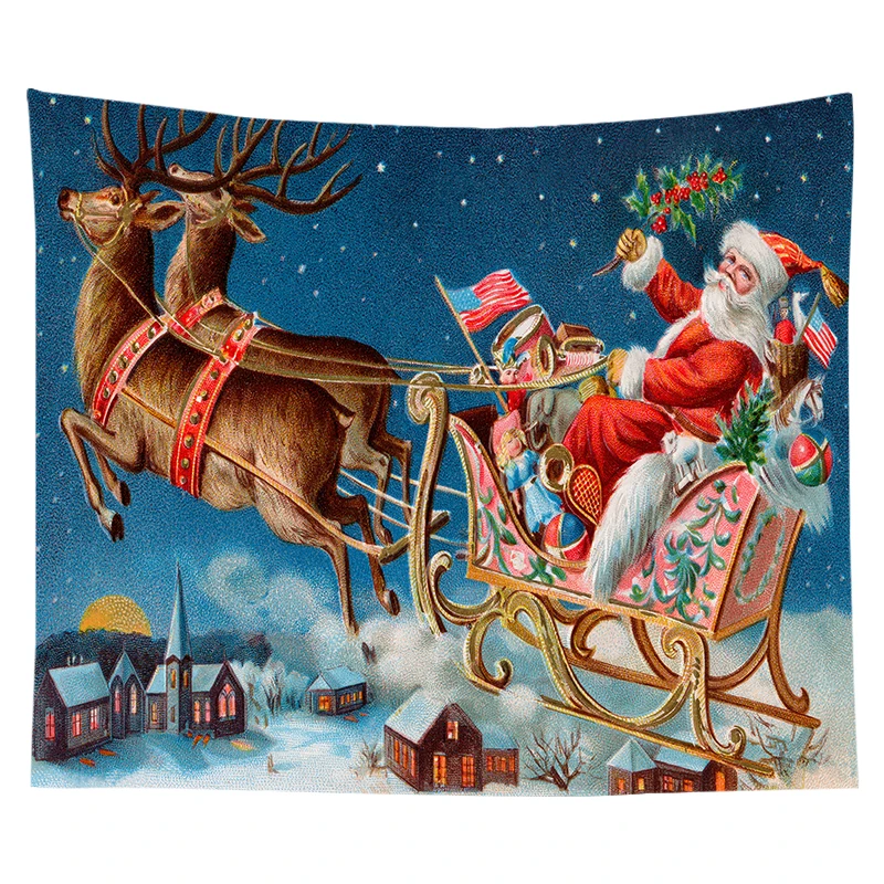 

2022 Christmas Tapestry Santa Claus Fireplace Elk Snowman New Year Wishes Room Decoration Tapestry Red Retro Bedroom Wallpaper