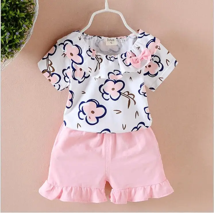 Комплект детской одежды из футболки и шортов с принтом для девочек|Комплекты