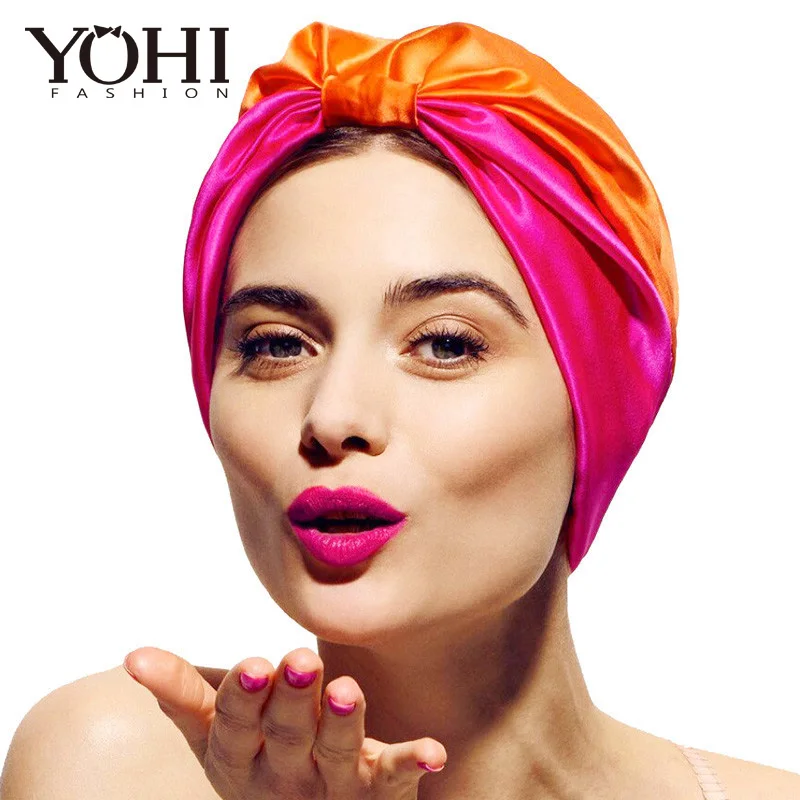 

Новинка 2019 эластичная цветная шляпа с капюшоном искусственная шелковая ночная рубашка Уход за волосами шапочка шляпы для химиотерапии шап...