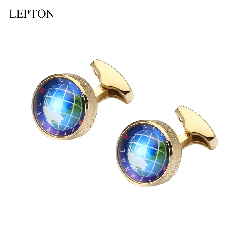 Newest Globe Earth Cufflinks 4 Colors Lepton Stainless steel Rotatable globe planet earth World Map Cuff links Wedding For Mens
