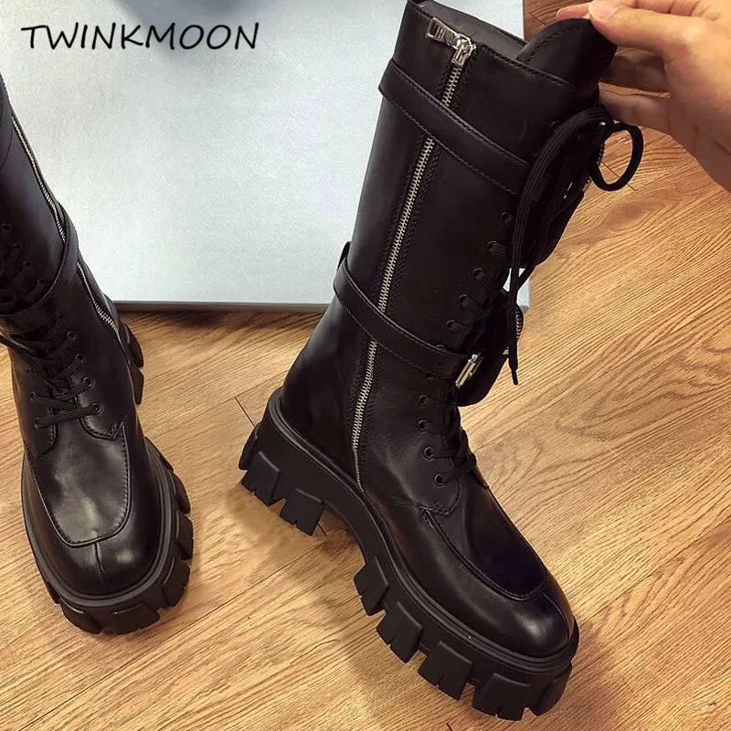 Ботинки в байкерском стиле из натуральной кожи женские ботильоны панк с