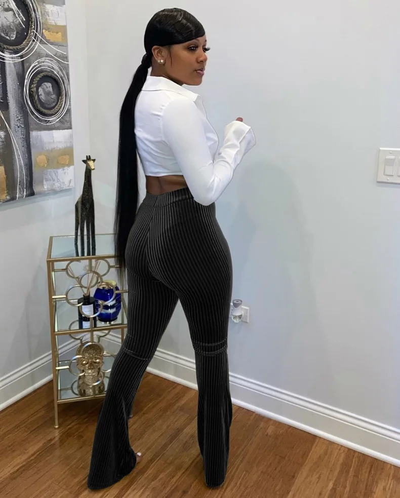 

Ribbed High Waist Wide Leg Pants Pants Sweatpants Women Woman Pants