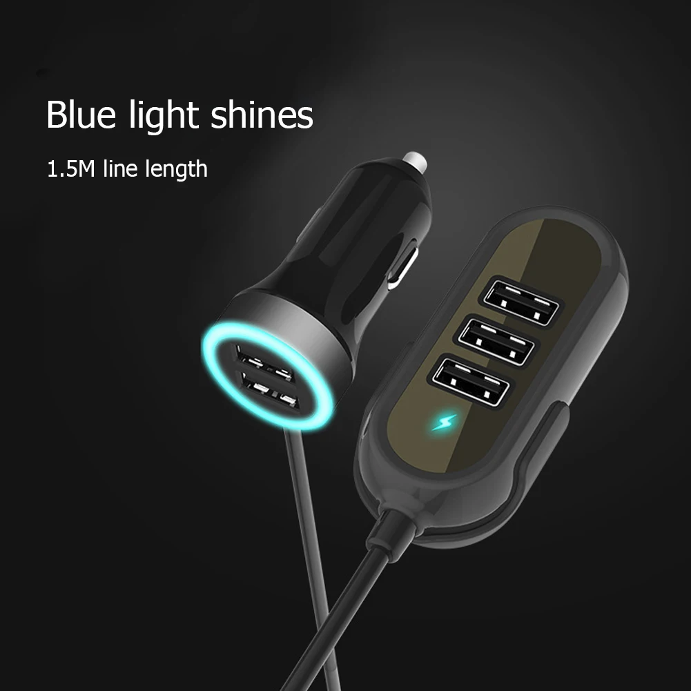 

5 Port USB Car Charger Front and Rear Seat QC 3.0 Car Charger Smart Adapter for Multiple Backseat Charging
