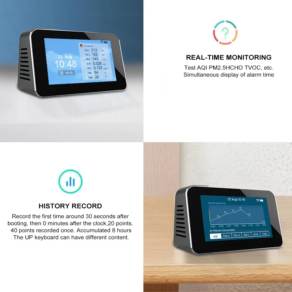

Dm601 Air Quality Detector Usb Charging HCHO PM2.5 PM10 PM1.0 TVOC Tester Temperature Humidity Monitor Multifunctional Detector