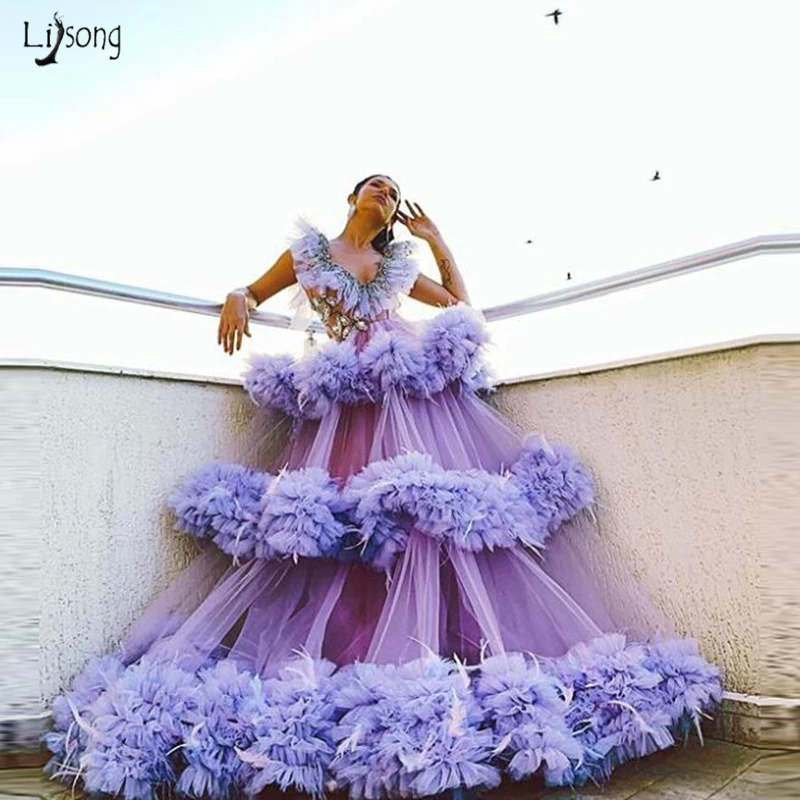 Потрясающее Многоярусное бальное платье из фатина вечерние платья 2020