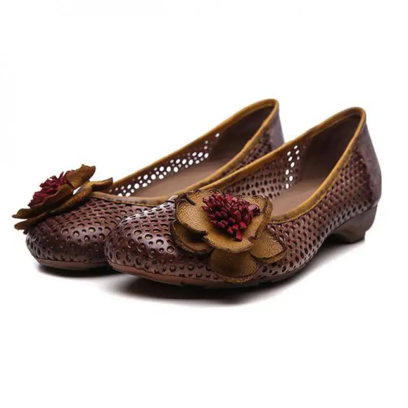 

YourSeason Retro Flower Flat Slip On Sandals 2020 New Autumn Summer Genuine Leather Women Sewing Handmade Concise Hollow Shoes