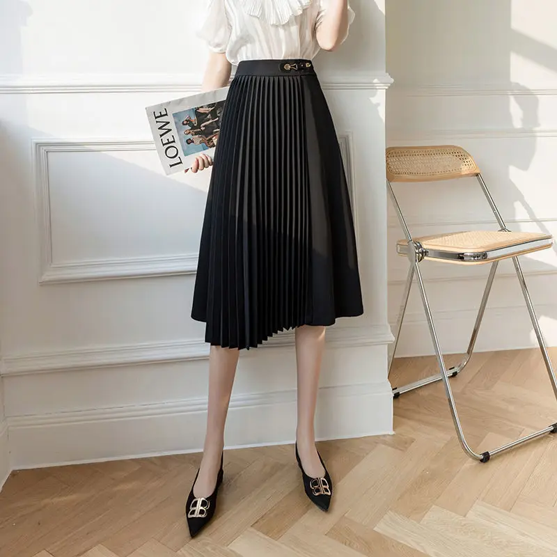 

High waisted solid long skirts for women irregular patchwork pleated midi-long skirt 2021 spring summer elegant faldas mujer