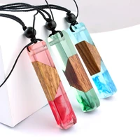 fashion 1pc wood resin necklace chic handmade stitching splice pendant necklaces unique sweater chain woven rope chain women