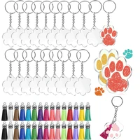 120pc acrylic cat paw keychain with tassels keychain blanks acrylic key chains for diy keyring vinyl making supplies