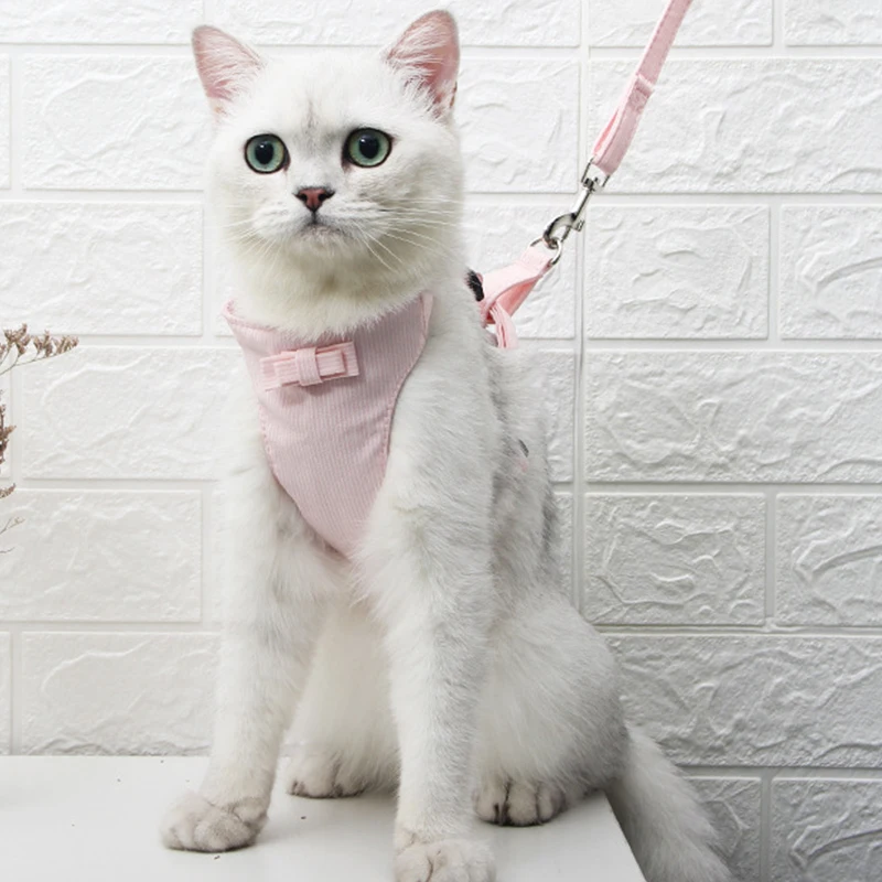 

Kitten Puppy Dogs Vests Harness Breathable Anti Escape Cat Harness Bowtie Leash Set Mesh Jacket Pet Cat Outdoor Walking Supplies