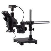 amscope 7x 135x black trinocular stereo zoom microscope on single arm boom stand 144 led ring light with usb2 0 14mp camera
