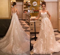 champagne wedding dresses boho 2021 elegant lace appliques bridal gown tulle vintage wedding party dress vestidos de mairee