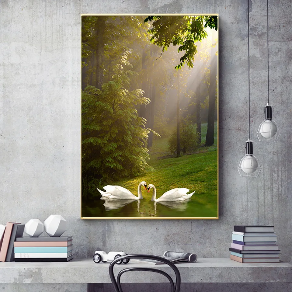 Домашний вход возле двери Лебедь олень канвас Масляные картины настенные