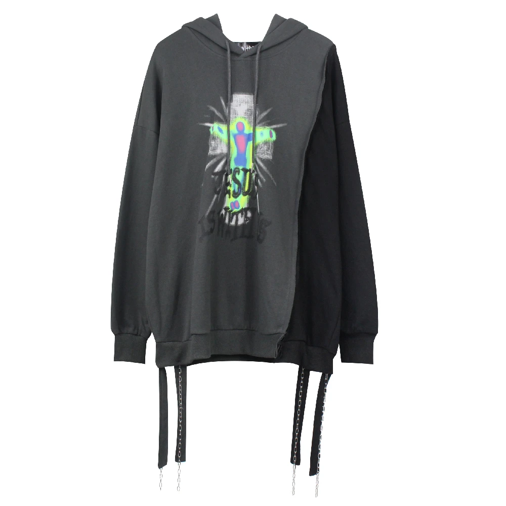 

Patchwork Hoodie Sweatshirt Hip Hop Streetwear Graphics cross Print Hooded Pullover men Harajuku cotton Casual Hoodie oversized