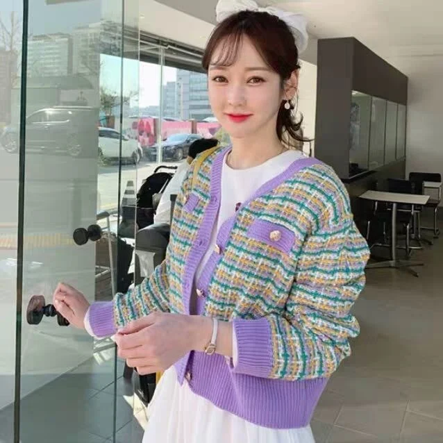 

Корейский Официальный сайт в стиле Dongdaemun, вязаный кардиган в западном стиле, плотный короткий свитер с цветами