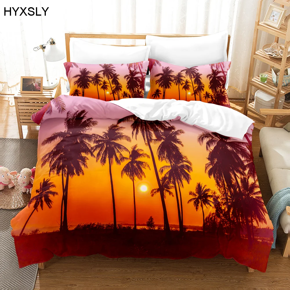 

Coconut Tree Bedding Set Sunset Scenery Duvet Cover Comforter Bed Linen Twin Queen King Single Size Bedroom Decoration
