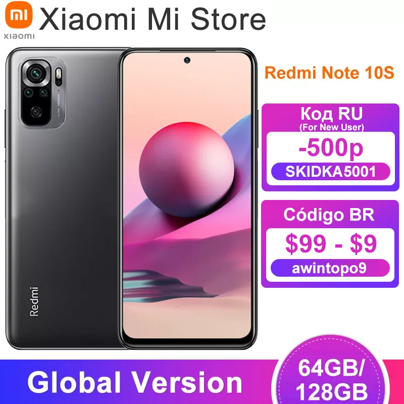 Глобальная версия Xiaomi Redmi Примечание 10S смартфон 64GB/128GB Helio G95 Octa Core 64