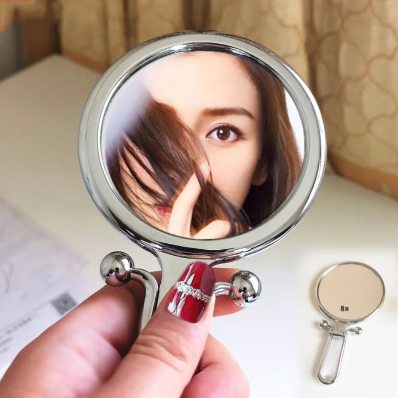 

2 Times Magnifying Makeup Mirror Portable Folding Hand Held Mirror Double Sided Vanity Travel Adjustable Makeup Tools