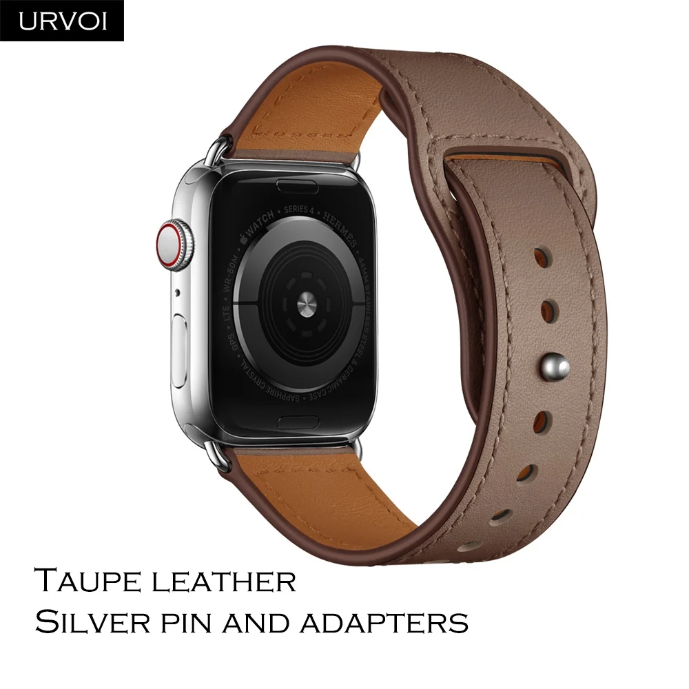 Taupe URVOI ремешок для apple watch серии 5/4 3, 2, 1, ремешок для наручных часов iWatch, большие размеры 40-44 мм спортивный ремешок из натуральной кожи Swift Pin& tuck ручной работы - Band Color: Taupe
