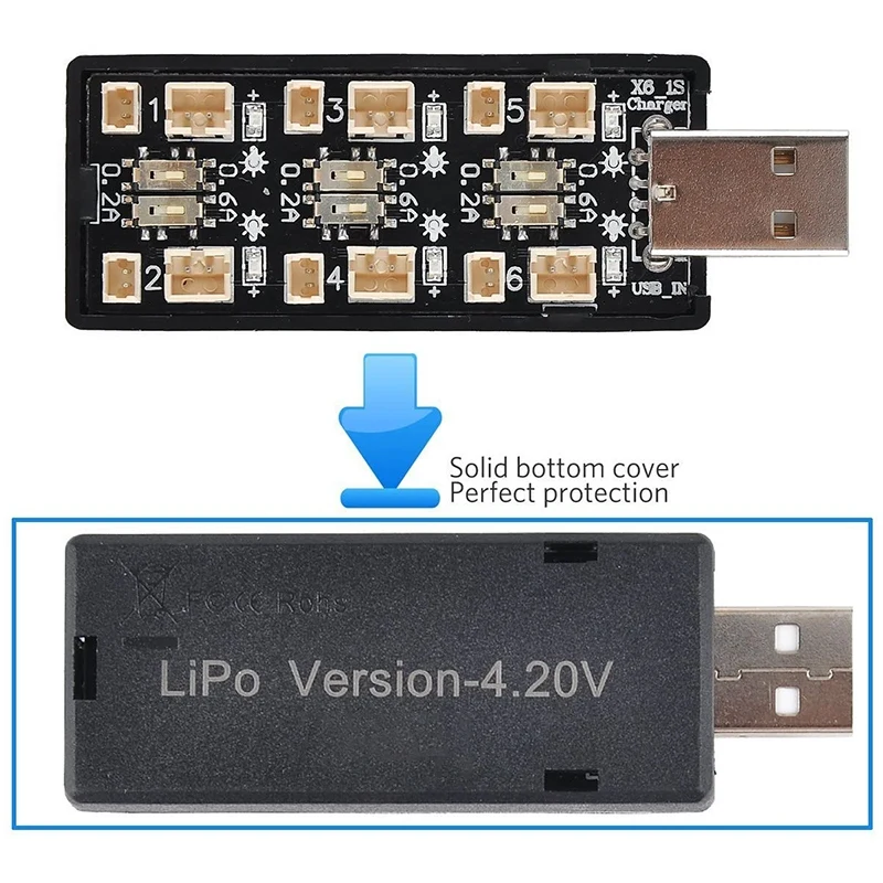 1S LiPo Батарея USB Зарядное устройство 3 7 V/4 20 V 6 канал микро-JST 1 25 JST-PH 2 0 MCX MCPX разъемы |
