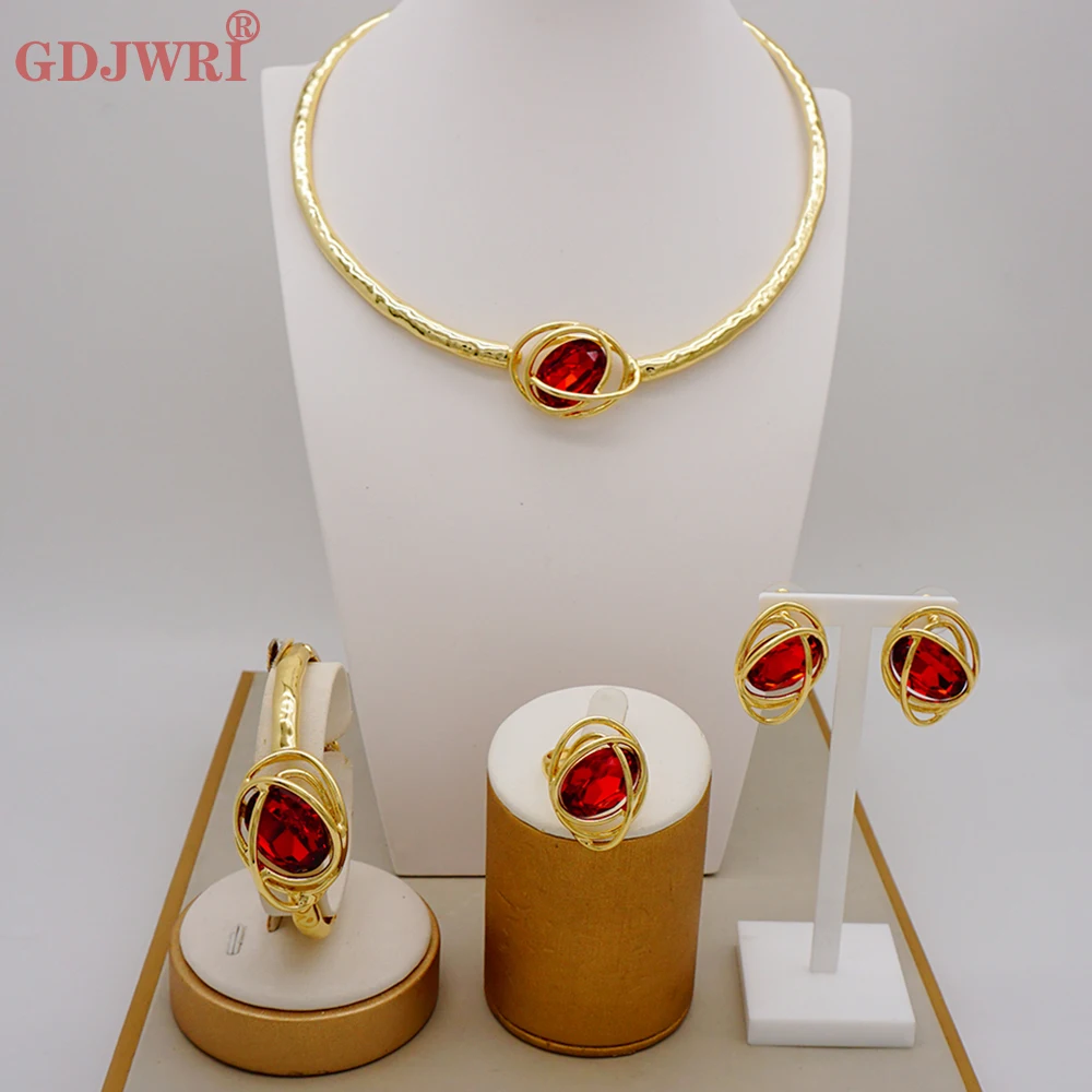 Latest Italy Brazil Dubai Gilded Gold Color Luxury Jewelry Set High-end Woman Wedding Party Necklace Bracelet Jewellery Set