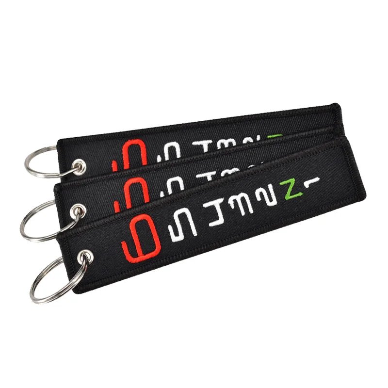

Custom Fashion Text Embroidery Keychain For Motorcycle Cars Embroidery Key Ring Tag
