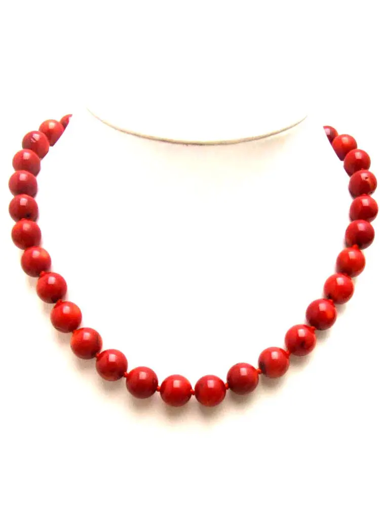 

Qingmos Fashion 11-12mm Round Natural Red Coral Necklace for Women Jewelry Chokers 18" Necklace Collier Halskette