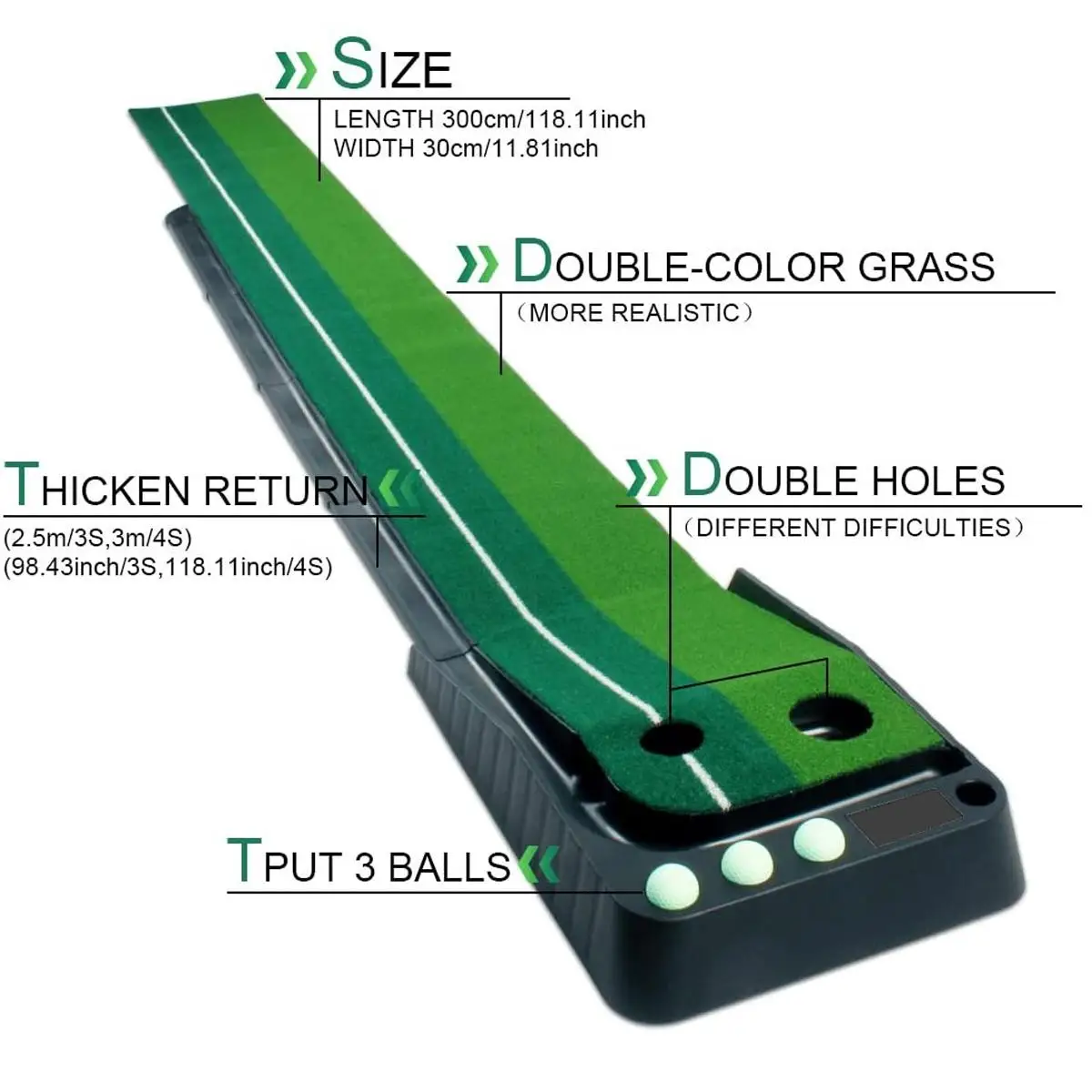 Satin Al 3M Ekstra Uzun Kapalı Golf Vuruş Eğitmen Taşınabilir Otomatik Dönüş Golf Uygulama Mat Koyarak Atıcı Dönüş Yeşil Fairway Eğitmen