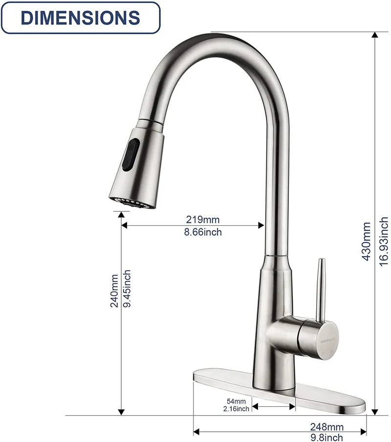

Kitchen Sink Faucet with Pull Out Sprayer Brushed Nickel Single Handle Single Hole RV Kitchen Faucet with Deck Plate