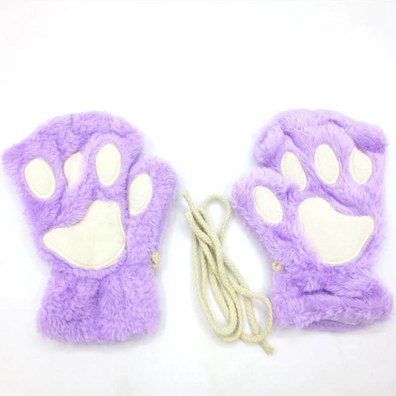 

1Pair Women Girls Lovely Winter Warm Fingerless Gloves Fluffy Bear Cat Plush Paw Claw Half Finger Gloves Mitten New 2020