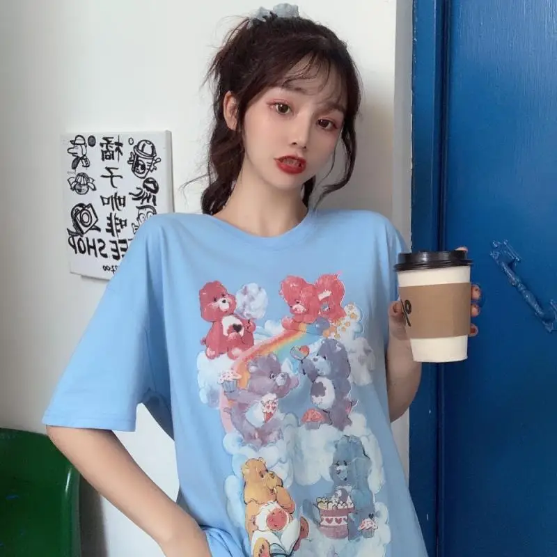 

Bear Kawaii T-shirt Harajuku Women Rainbow 2021 New Summer Short-sleeved T-shirt Women Loose Korean