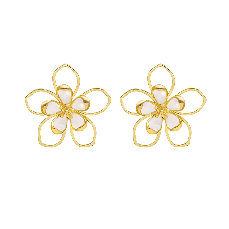 Женские серьги гвоздики в виде цветка многослойные с блестящей боковой вставкой