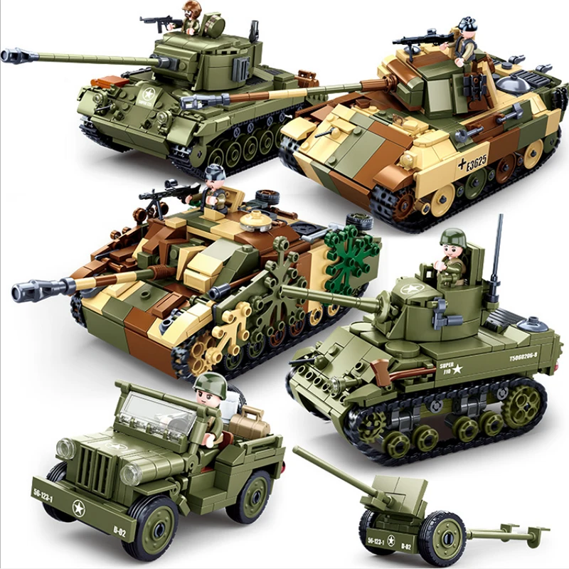 Sluban WW2 Normandy Landings Army Weapons Model Sets Building Blocks Military Armed Tank Vehicles Plane DIY Assembly Bricks Toys