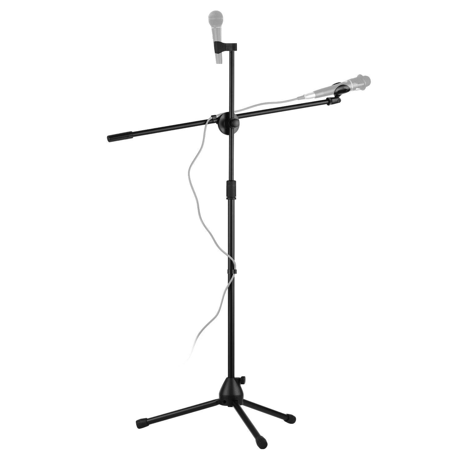 

Microphone Tripod Stand Boom Floor Model Adjustable Height Light Weight Heavy Duty Collapsible with 2 Mic Clip Holders Black