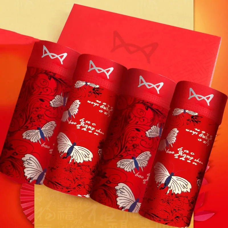 4Pcs/Lot Men's Underwear Pure Cotton Medium Waist Boxer Pants Large Loose Student Four Corner High-Grade Underwear Shorts