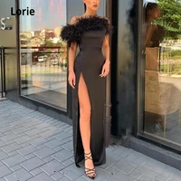 lorie black feathers evening dress mermaid long 2021 sleeveless formal evening gowns prom party dress with split plus size