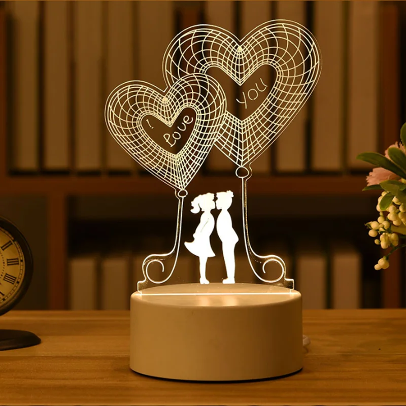 

3D кролик/романтическое сердце медведь светильник светодиодный светильник акриловый светильник Настольная лампа подарок на день рождения ...