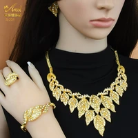 nigerian luxury woman african jewelry sets crystal bracelets necklace earrings set dubai gold plated wedding bridal accessories