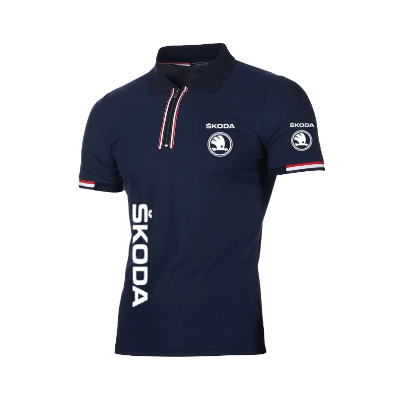 

NEW Summer Men's polo shirt Skoda Car Logo Printing Fashion high quality Splicing Harajuku Cotton Men's short sleeve tops