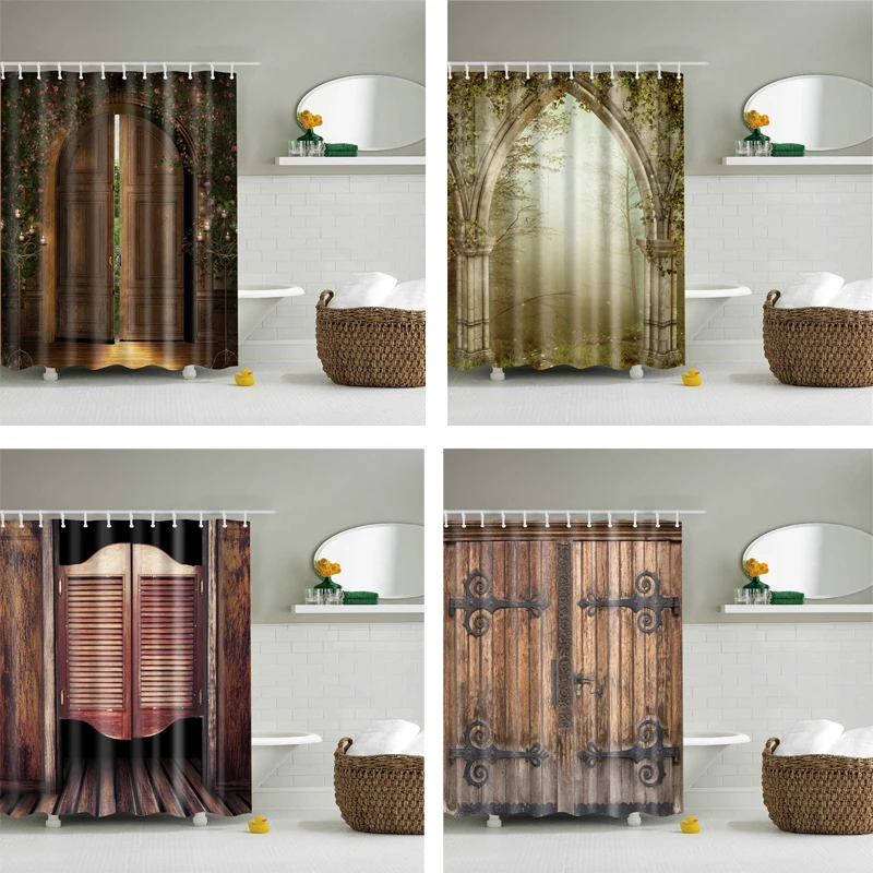Old Door Series Shower Curtain Fabric Hanging Waterproof Polyester Bath Bathroom Decor Screen With Hooks | Дом и сад
