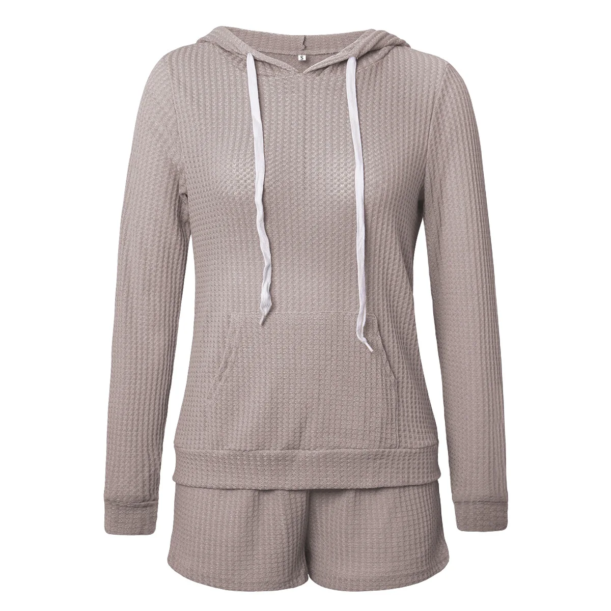 

Summer Women's Home Clothes 2 Piece Set Long Sleeve Pockets Hooded Sweatshirts Casual Shorts Outfit Oversized Pink Knitted Suit