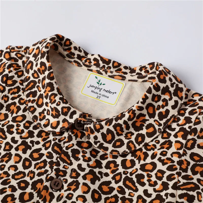 Jumping Meters Children's Leopard Print Girls Dresses Summer Collar Baby Cotton Clothes Short Sleeve Kids Tutu | Детская одежда и
