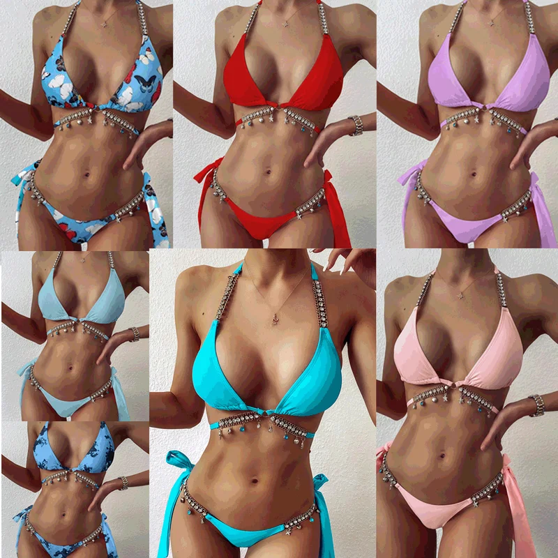 

WEPBEL Fashion Summer Rhinestone Bikini Women Crystal Diamond Bikini Sets Female Bandage Beachwear Bathing Suit for Women
