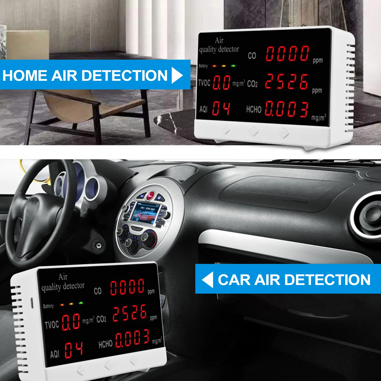 

Digital Display Indoor/Outdoor CO CO2 HCHO TVOC Detector CO2 meter High Accuracy Air Quality Monitor Gas Analyzer