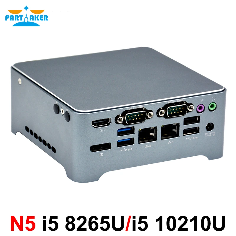 Partaker N5 Fanless Industrial computer Nano Nuc dual ethernet lan Core i5 8265U i5 10210U mini pc For Office home school