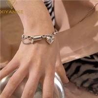 xiyanike silver color vintage heart chain bangles bracelets for women fine jewelry wedding party gift pulseras mujer