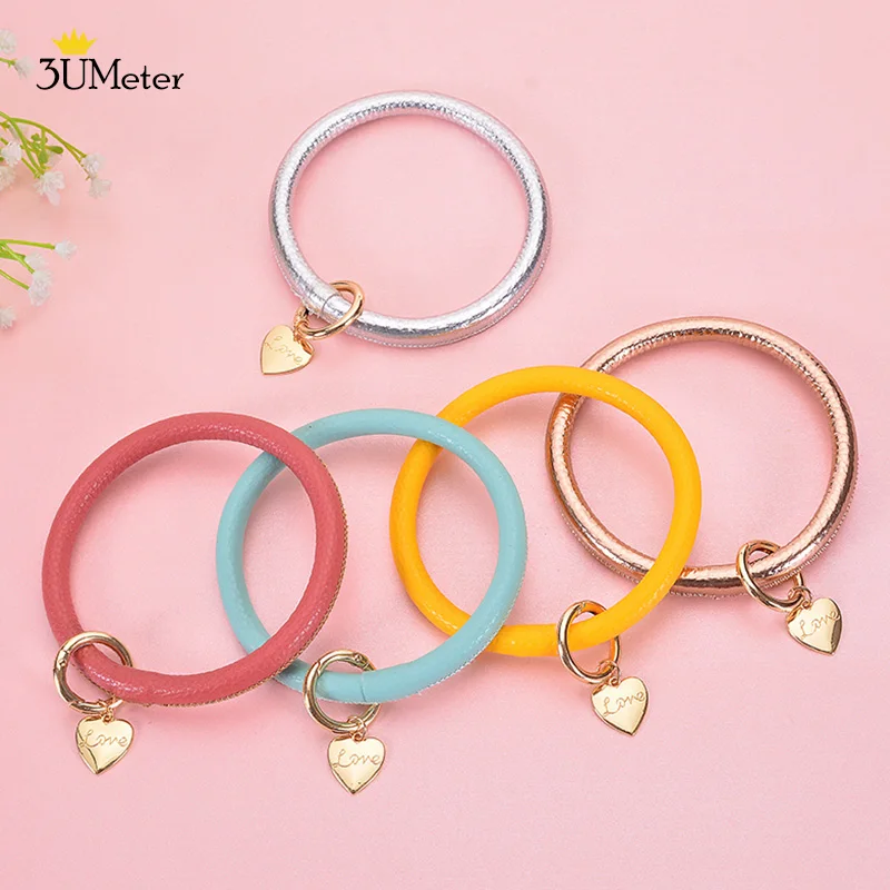 

2019 Large Round Keyring Bracelet Circle Wristlet Keychain Bangle Keyholder Women PU Leather Tassel KeyRing for Mother Gifts