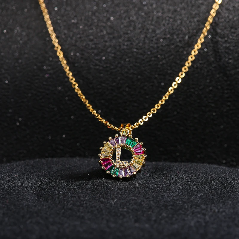 

Fashion Gold Color stainless steel Initial CZ Necklace Charm Letter Necklace Name Jewelry For Women Accessories Girlfriend Gift
