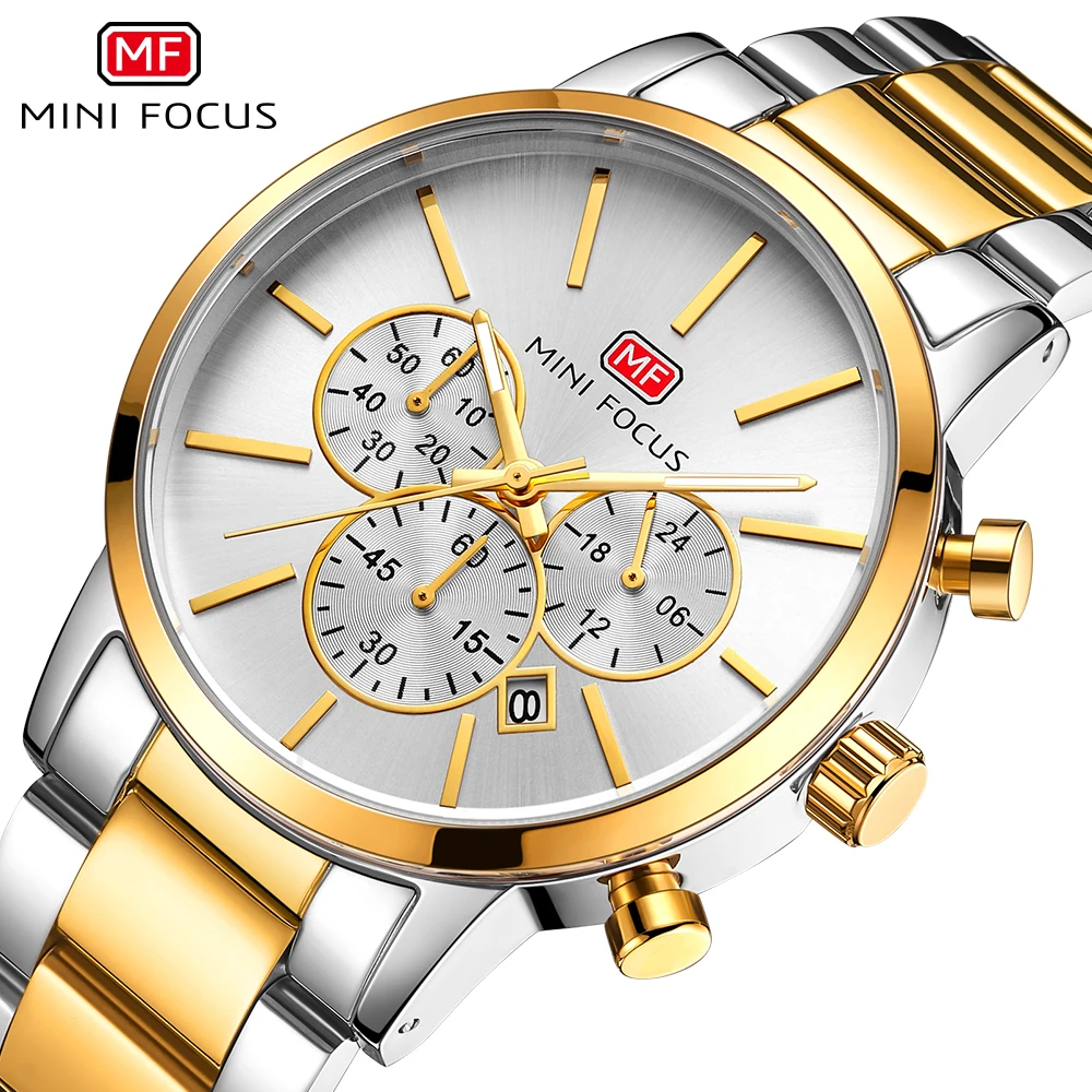 

MINIFOCUS Business Top Royal Brand Quartz Man Watch Chronograph Clock Luxury Gold Metal Band часы Waterproof Luminous Wristwatch
