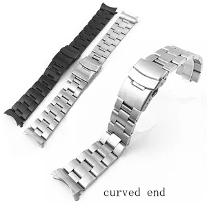Ремешок сменный для мужских и женских наручных часов, браслет из нержавеющей стали 316L с изогнутым концом, серебристо-черный, 18 мм 20 мм 22 мм